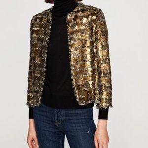 ZARA GOLD SEQUIN TWEED BLAZER